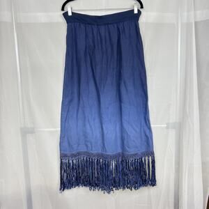 Chico's 100% linen ombre maxi skirt boho summer natural tassles festival 0 beach